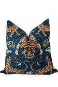 Blue Tiger Throw Pillow Cover | Chinoiserie Animal Print Accent Cushion | Decorative Sofa Pillow