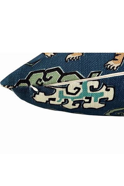 Blue Tiger Throw Pillow Cover | Chinoiserie Animal Print Accent Cushion | Decorative Sofa Pillow