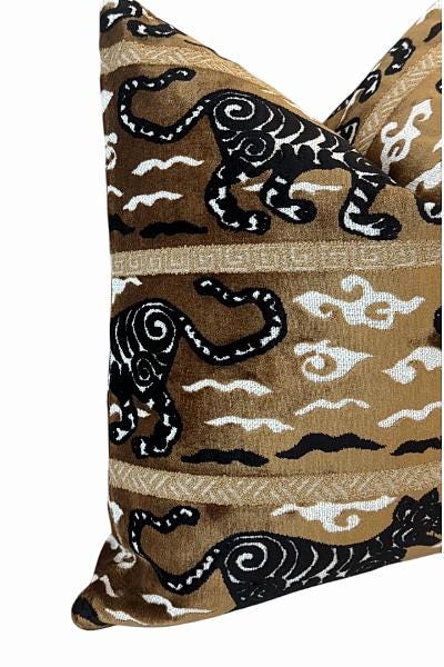Brown Tiger Pillow Cover | Chinoiserie Accent Pillow | Decorative Animal Print Cushion