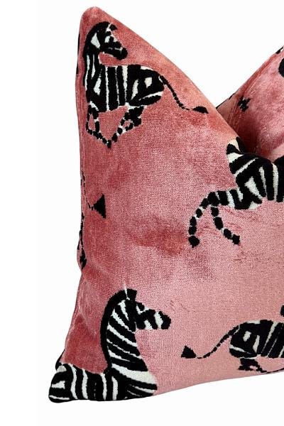 Rose Zebra Pillow Cover | Velvet Animal Print Accent Pillow | Decorative Throw Cushion