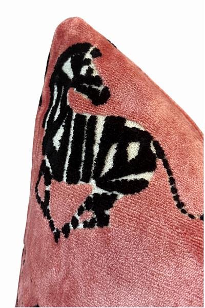 Rose Zebra Pillow Cover | Velvet Animal Print Accent Pillow | Decorative Throw Cushion