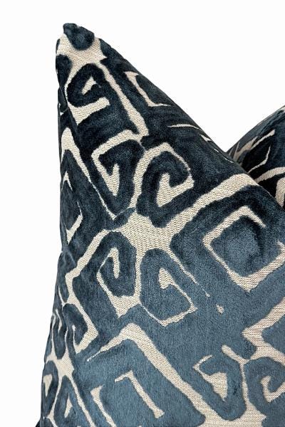 Blue Velvet Pillow Cover | Geometric Accent Pillow | Decorative Throw Cushion