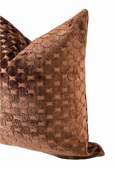 Copper Rust Velvet Pillow Cover with Textured Circle Pattern