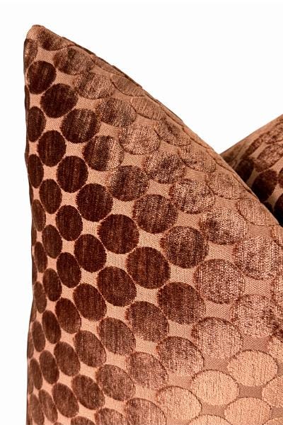 Copper Rust Velvet Pillow Cover with Textured Circle Pattern