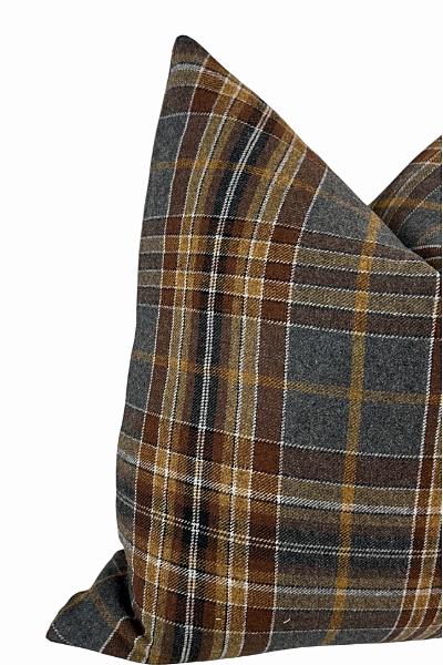 Brown Plaid Pillow Cover with Rustic Farmhouse Style