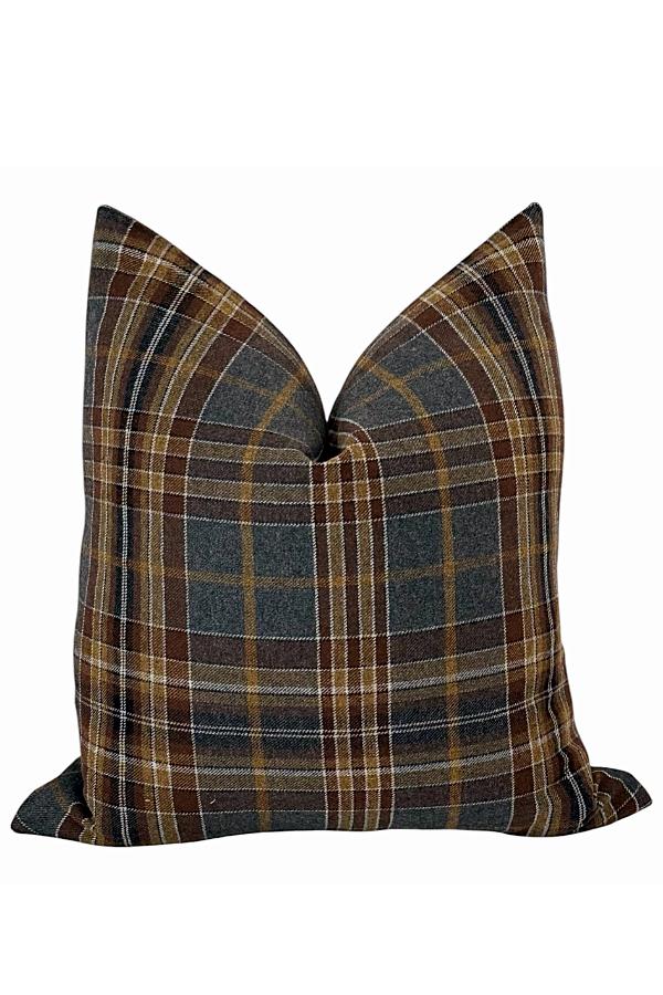 Brown Plaid Pillow Cover with Rustic Farmhouse Style