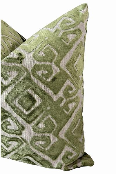 Green Velvet Pillow Cover | Geometric Accent Pillow | Decorative Throw Cushion