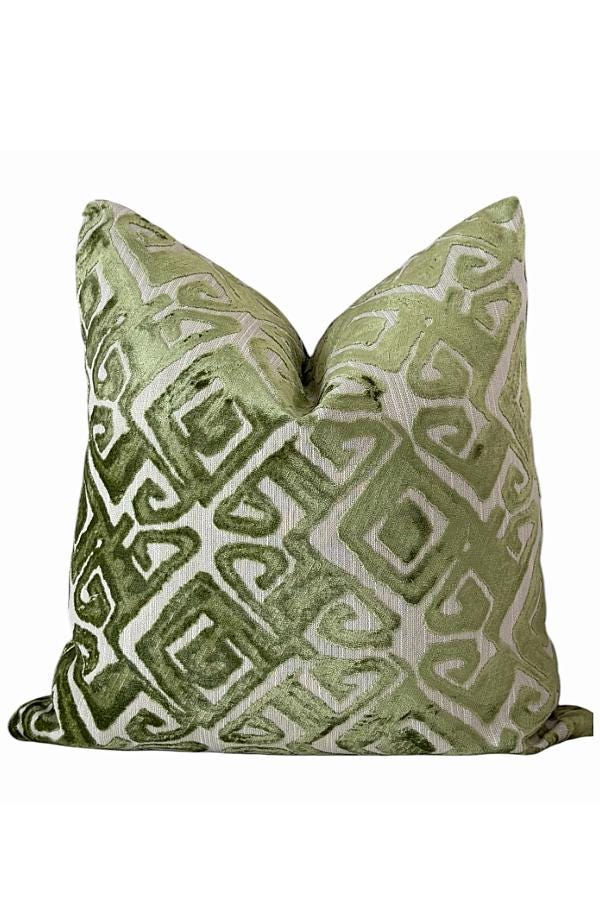 Green Velvet Pillow Cover | Geometric Accent Pillow | Decorative Throw Cushion