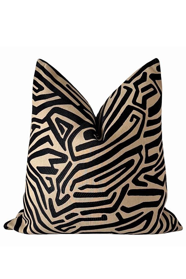 Neutral Black & Tan Abstract Pillow Cover | Modern Boho Cushion | Zipper Closure