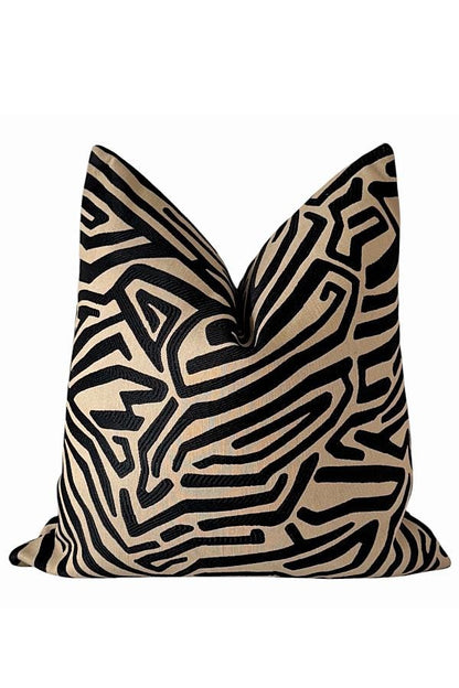 Neutral Black & Tan Abstract Pillow Cover | Modern Boho Cushion | Zipper Closure