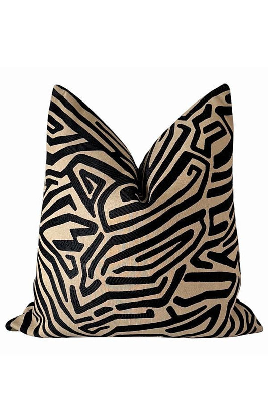 Neutral Black & Tan Abstract Pillow Cover | Modern Boho Cushion | Zipper Closure
