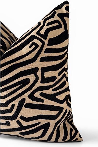Neutral Black & Tan Abstract Pillow Cover | Modern Boho Cushion | Zipper Closure