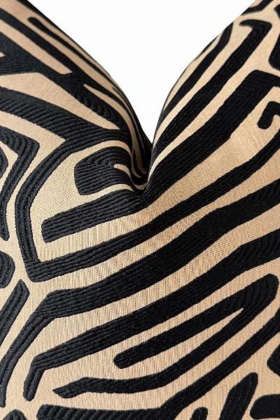 Neutral Black & Tan Abstract Pillow Cover | Modern Boho Cushion | Zipper Closure