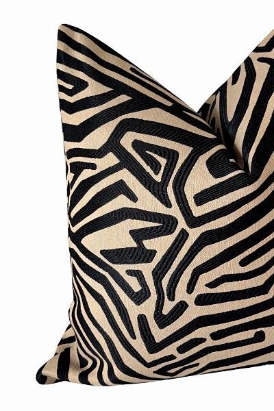 Neutral Black & Tan Abstract Pillow Cover | Modern Boho Cushion | Zipper Closure