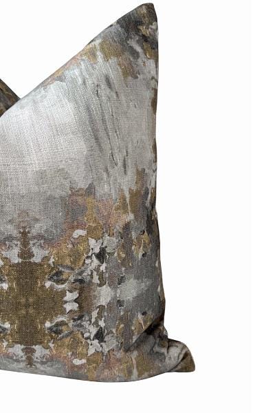 Gray & Gold Textured Pillow Cover | Neutral Modern Cushion | Zipper Closure