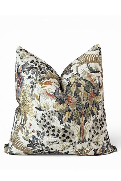 Vintage Floral Linen Pillow Cover | Neutral Botanical Cushion | Zipper Closure
