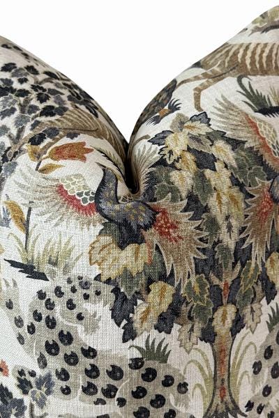 Vintage Floral Linen Pillow Cover | Neutral Botanical Cushion | Zipper Closure