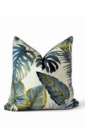 Tropical Leaf Pillow Cover | Blue Green Botanical Cushion | Zipper Closure