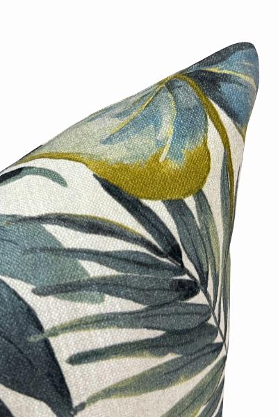 Tropical Leaf Pillow Cover | Blue Green Botanical Cushion | Zipper Closure