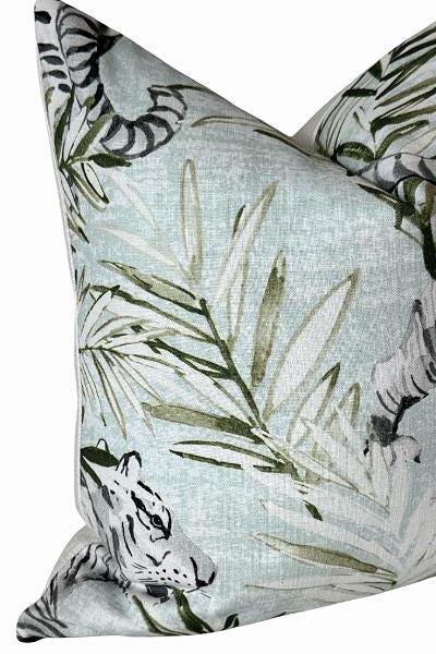 Safari Tiger Pillow Cover | Neutral Green Animal Print | Zipper Closure
