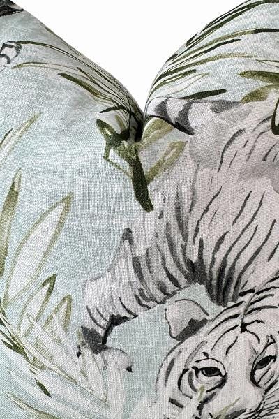 Safari Tiger Pillow Cover | Neutral Green Animal Print | Zipper Closure