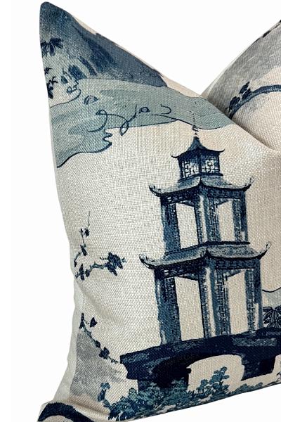 Blue Chinoiserie Decorative Pillow Cover Set, Navy Floral Neutral Sofa Accent Cushions