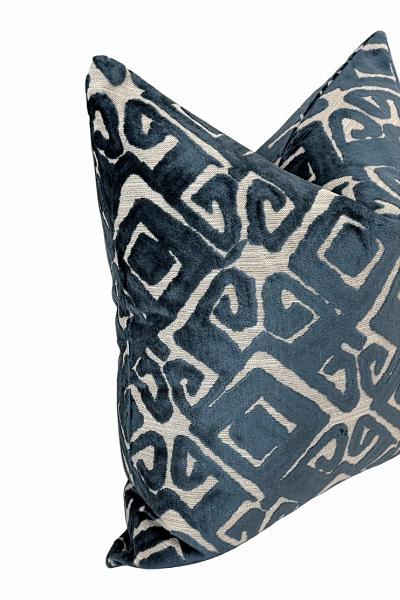 Blue Velvet Pillow Cover | Geometric Accent Pillow | Decorative Throw Cushion