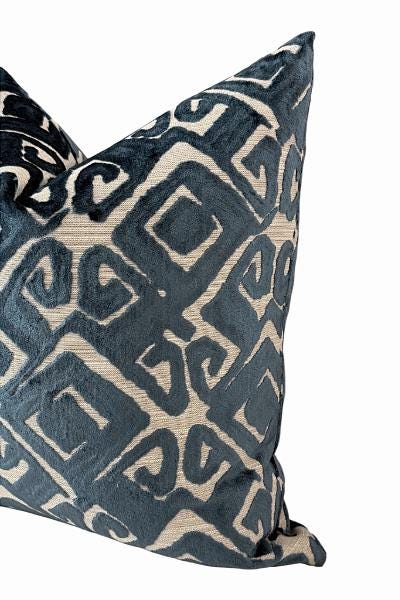 Blue Velvet Pillow Cover | Geometric Accent Pillow | Decorative Throw Cushion
