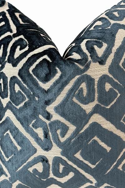 Blue Velvet Pillow Cover | Geometric Accent Pillow | Decorative Throw Cushion