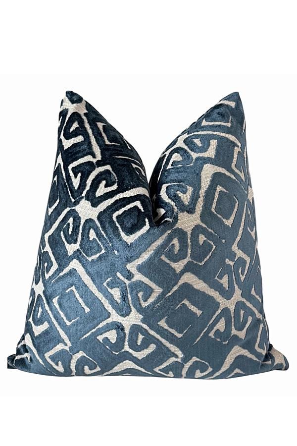 Blue Velvet Pillow Cover | Geometric Accent Pillow | Decorative Throw Cushion
