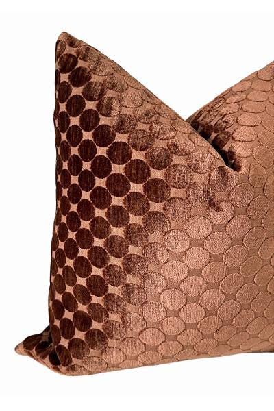 Copper Rust Velvet Pillow Cover with Textured Circle Pattern