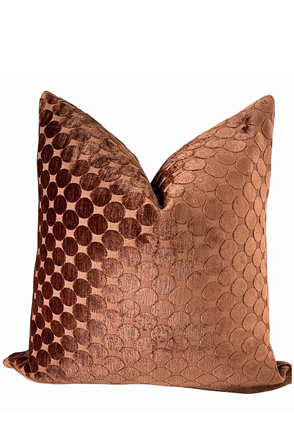 Copper Rust Velvet Pillow Cover with Textured Circle Pattern