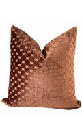 Copper Rust Velvet Pillow Cover with Textured Circle Pattern