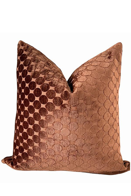 Copper Rust Velvet Pillow Cover with Textured Circle Pattern