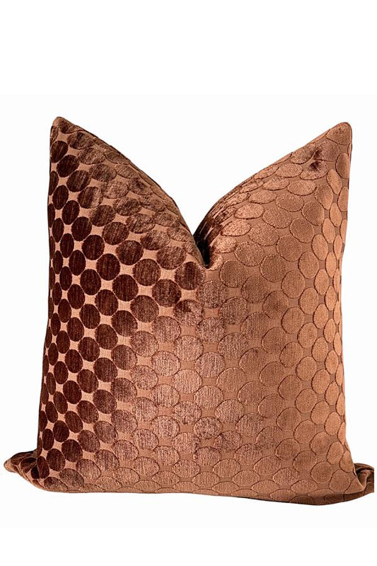 Copper Rust Velvet Pillow Cover with Textured Circle Pattern