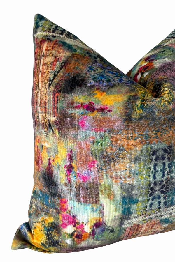 Boho Velvet Patchwork Cushion Cover, Colorful Designer Throw, Eclectic Luxury Home Decor