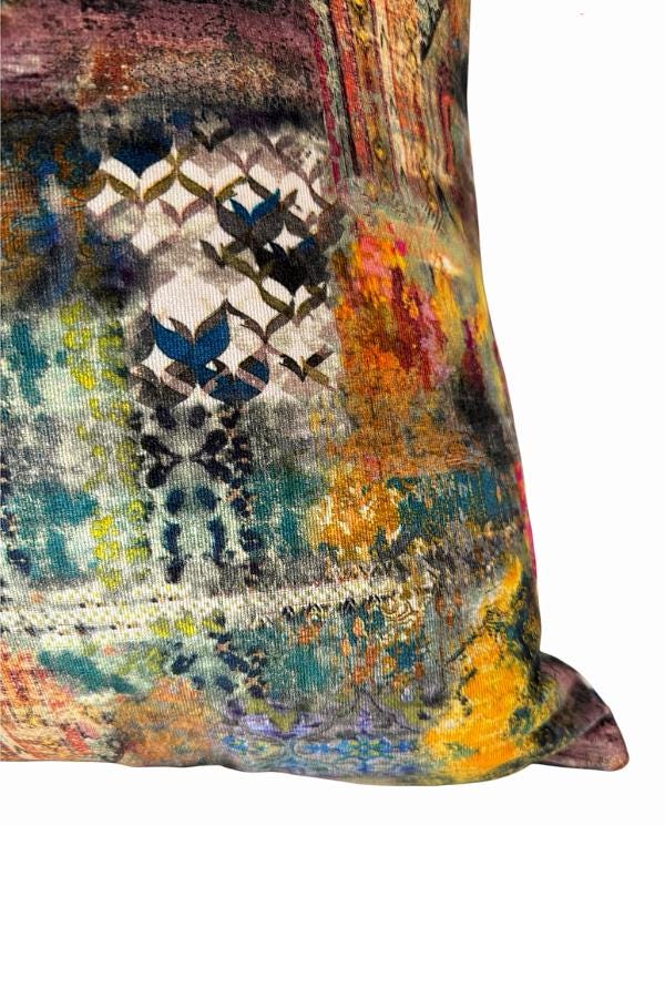 Boho Velvet Patchwork Cushion Cover, Colorful Designer Throw, Eclectic Luxury Home Decor