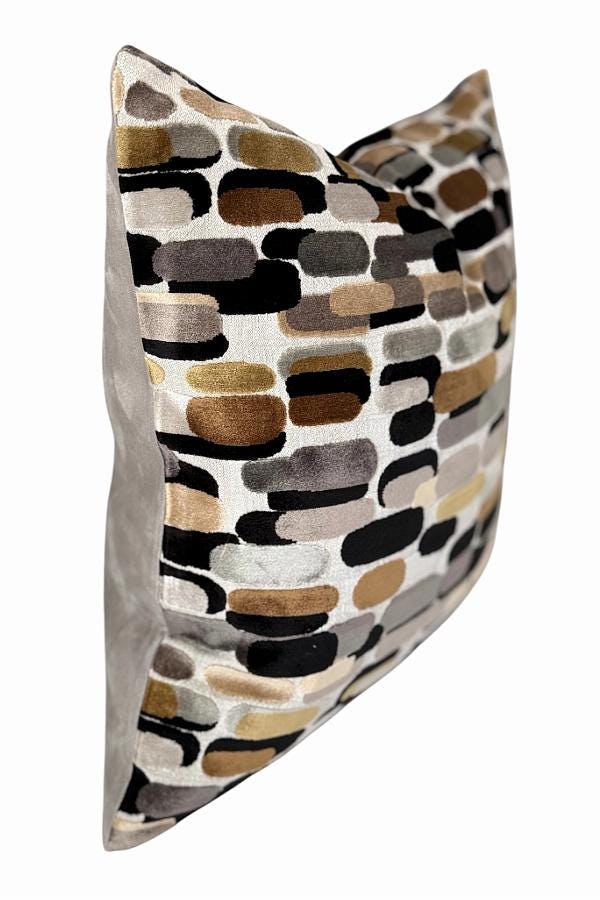 Neutral Velvet Cushion Cover, Abstract Modern Accent, Brown Black Beige Sofa Decor