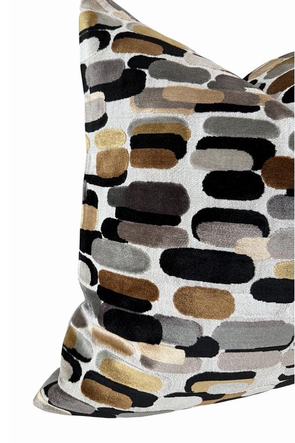 Neutral Velvet Cushion Cover, Abstract Modern Accent, Brown Black Beige Sofa Decor