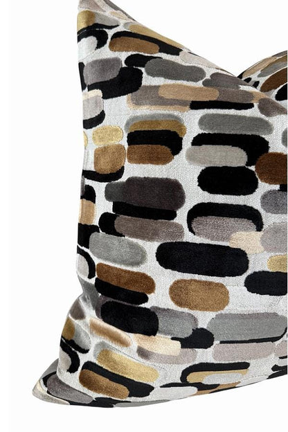 Neutral Velvet Cushion Cover, Abstract Modern Accent, Brown Black Beige Sofa Decor