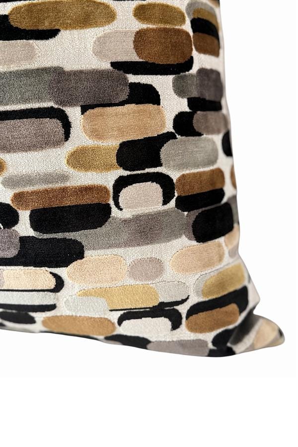 Neutral Velvet Cushion Cover, Abstract Modern Accent, Brown Black Beige Sofa Decor