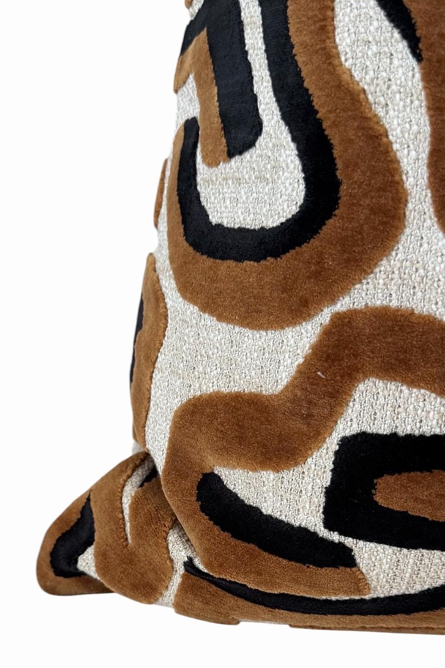 Brown Black Abstract Pillow Cover, Modern Cream Decorative Cushion, Designer Accent Throw Pillow