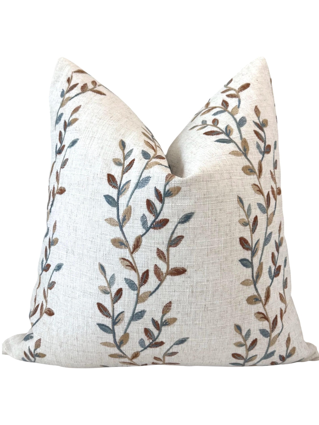 Embroidered Floral Pillow Cover, Neutral Linen Boho Farmhouse Throw Pillow