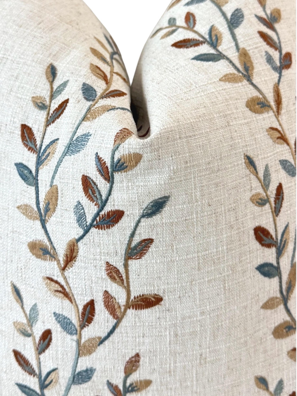 Embroidered Floral Pillow Cover, Neutral Linen Boho Farmhouse Throw Pillow