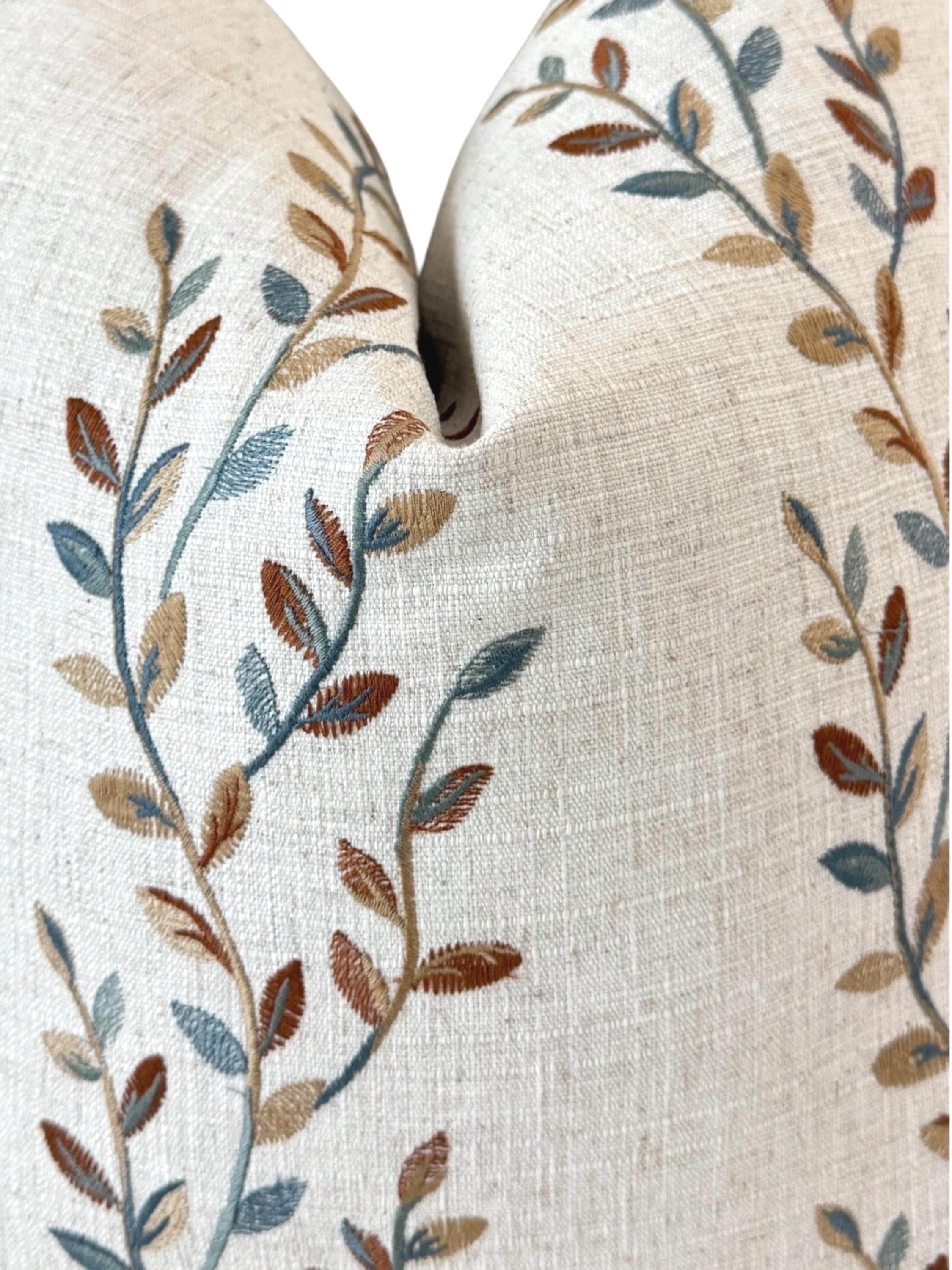 Embroidered Floral Pillow Cover, Neutral Linen Boho Farmhouse Throw Pillow