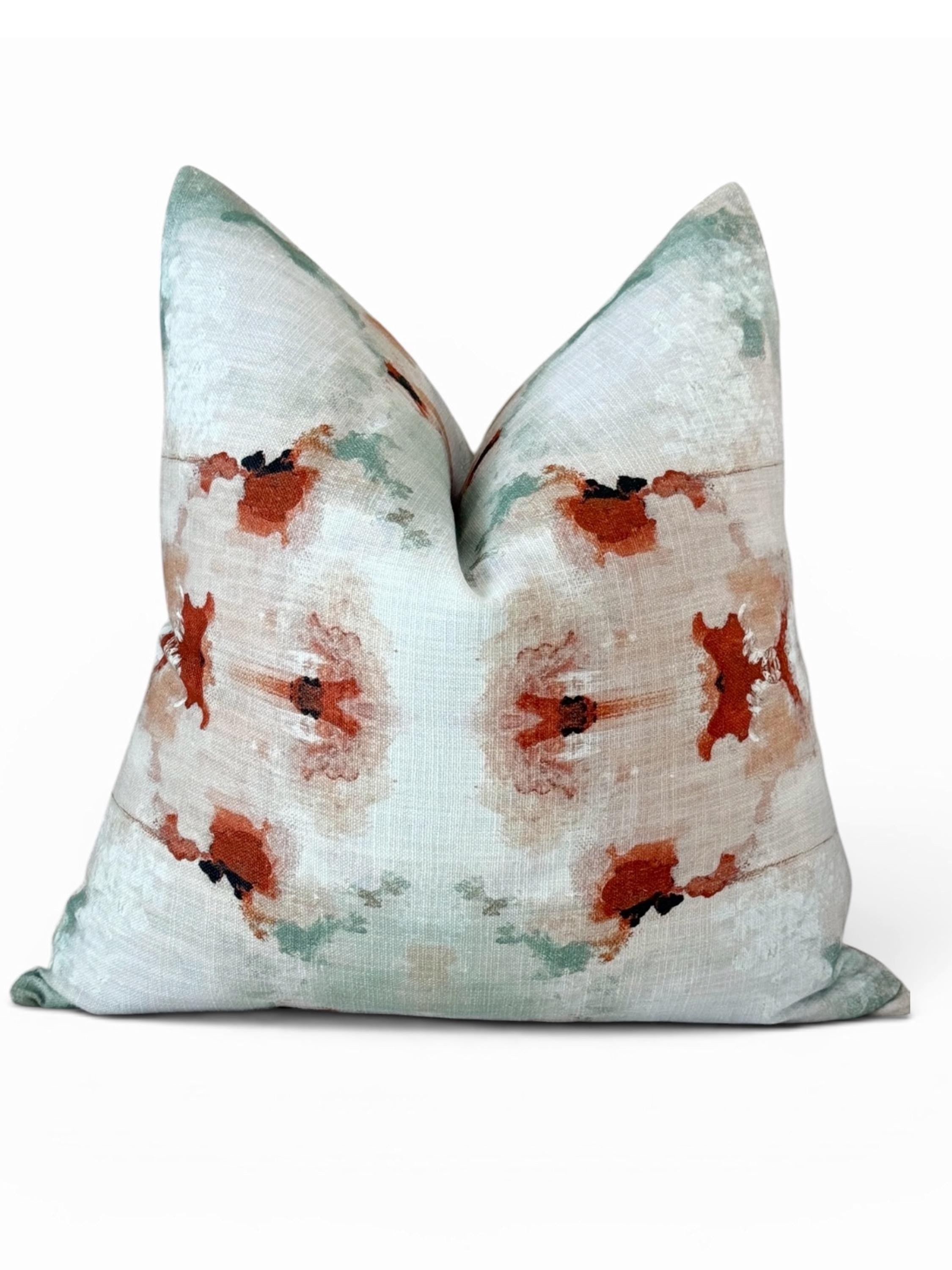 Abstract Watercolor Pillow Cover, Aqua Rust Neutral Boho Throw Pillow