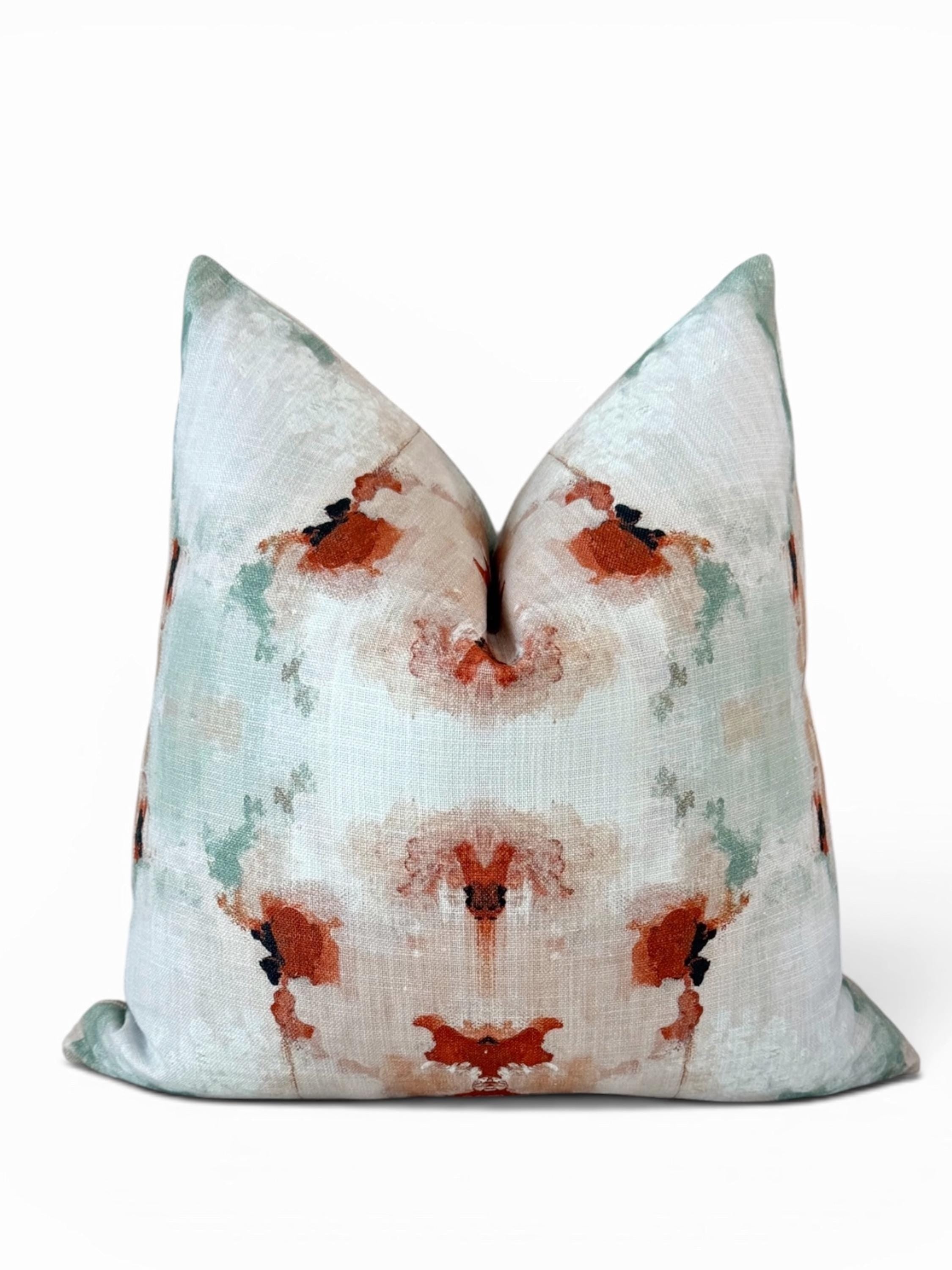 Abstract Watercolor Pillow Cover, Aqua Rust Neutral Boho Throw Pillow