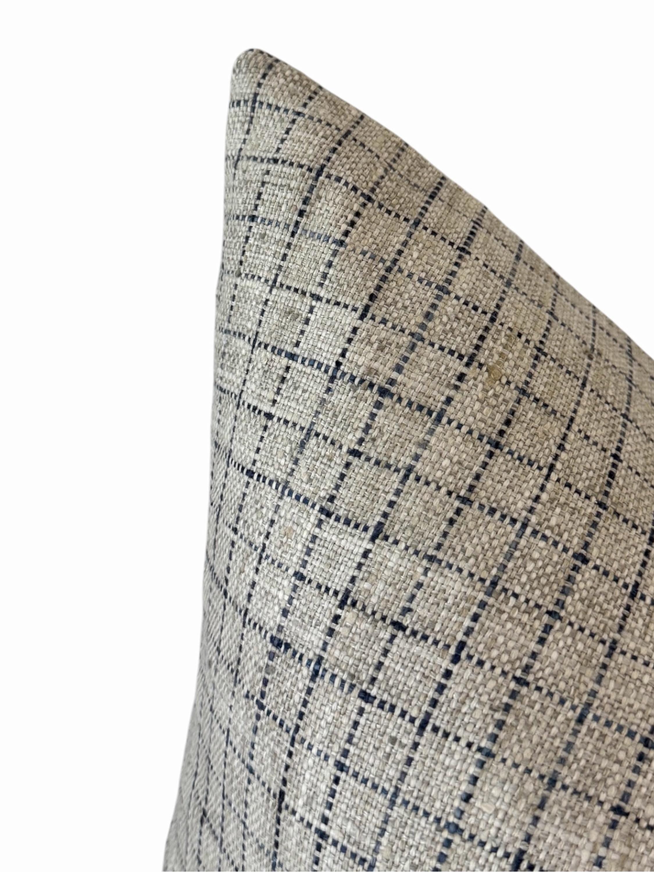 Beige Plaid Pillow Cover, Textured Farmhouse Cushion, Neutral Sofa Accent Decor