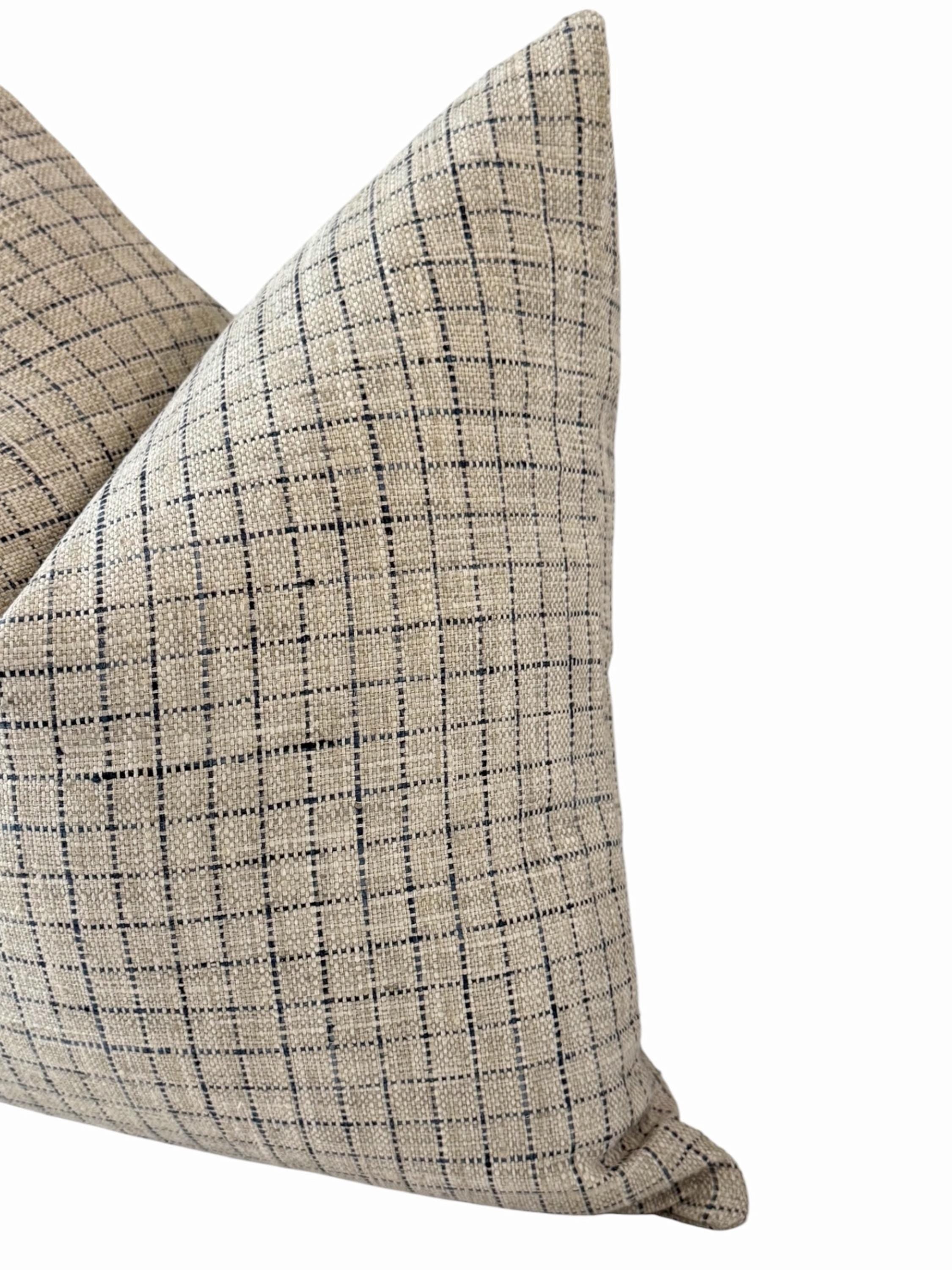 Beige Plaid Pillow Cover, Textured Farmhouse Cushion, Neutral Sofa Accent Decor