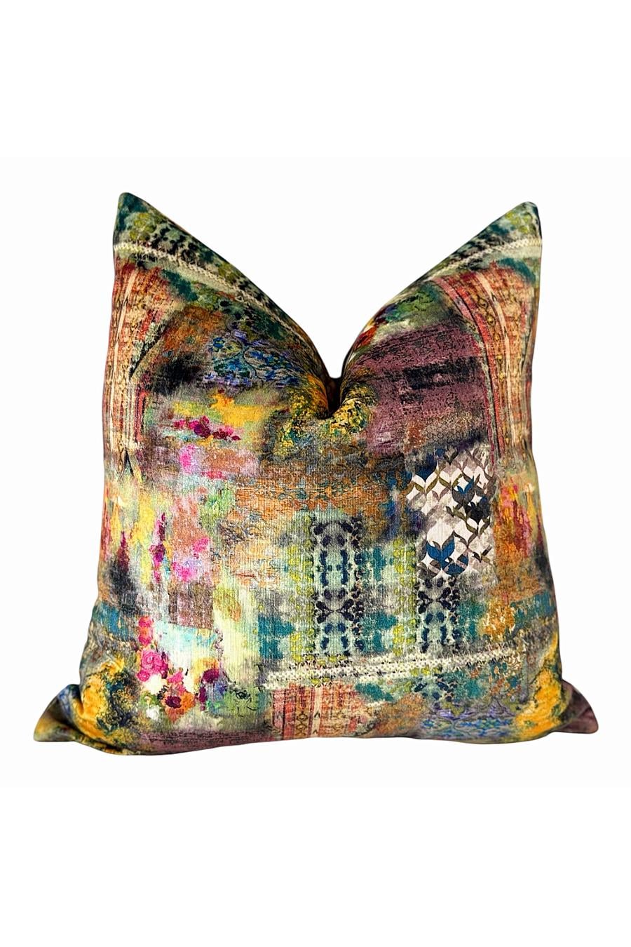 Boho Velvet Patchwork Cushion Cover, Colorful Designer Throw, Eclectic Luxury Home Decor